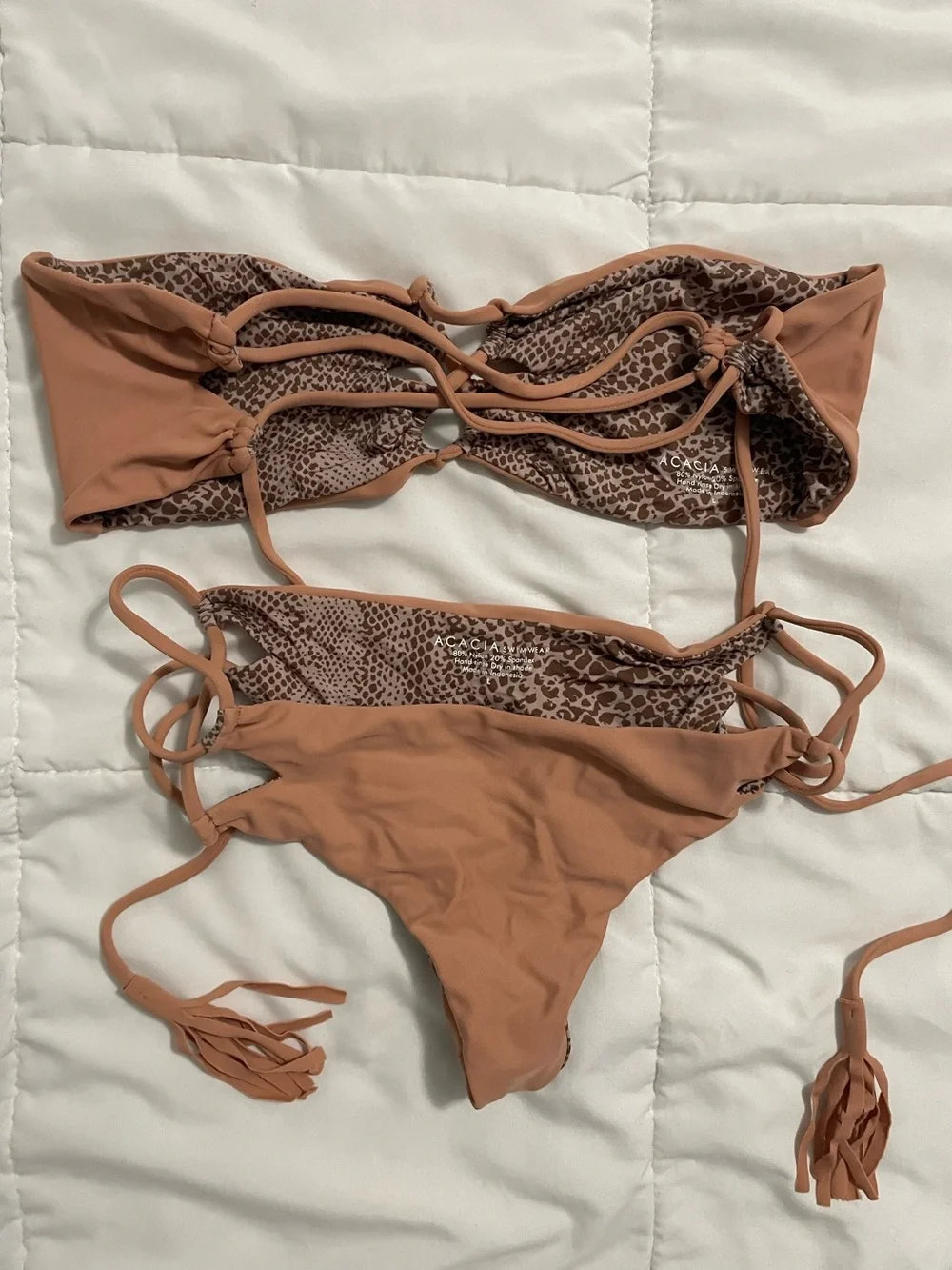 acacia swimwear tan and leopard print bikini bottoms and top set - Picture 5 of 5